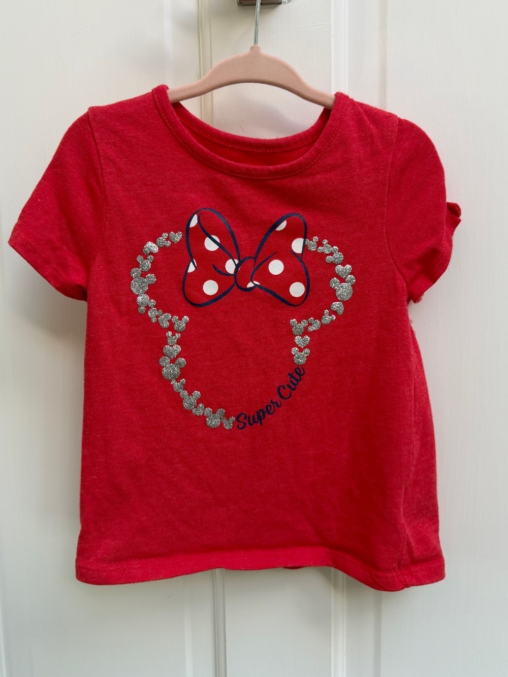 Disney 4T Girls Red Minnie Bow Super Cute Heart Short Sleeve Shirt Top Blouse